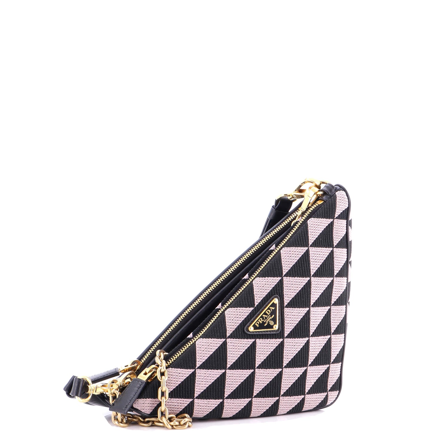 Double Symbole Triangle Bag Leather and Jacquard Mini