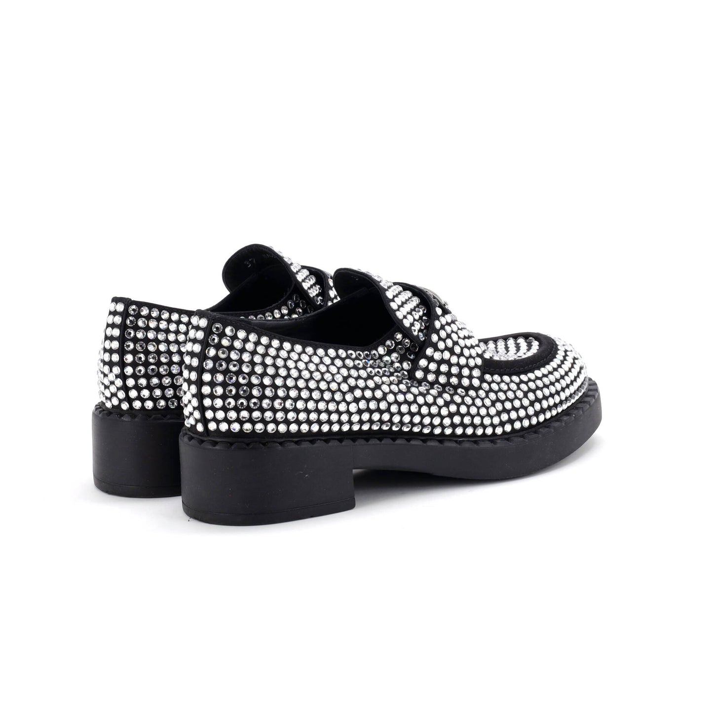 Women's Triangle Logo Loafers Crystal Embellished Satin