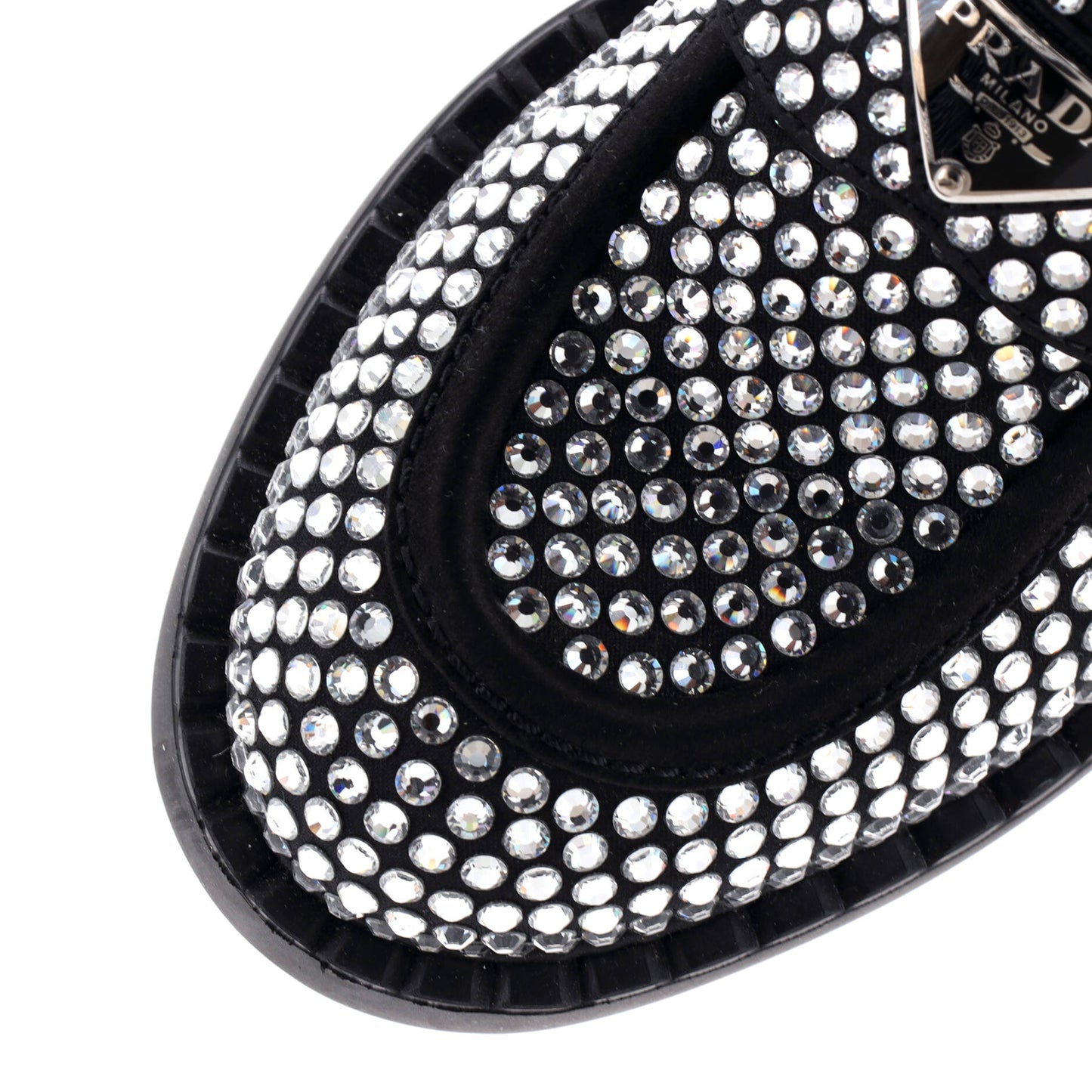 Women's Triangle Logo Loafers Crystal Embellished Satin