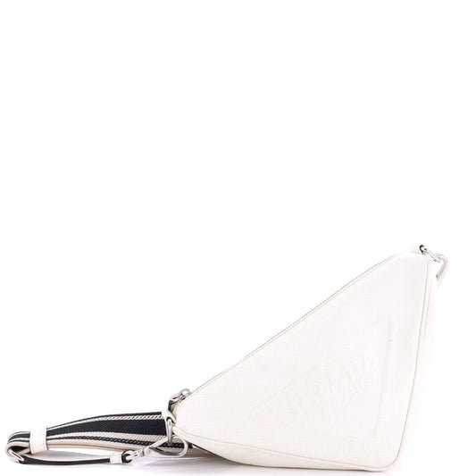 Triangle Logo Zip Crossbody Bag Saffiano Leather Small