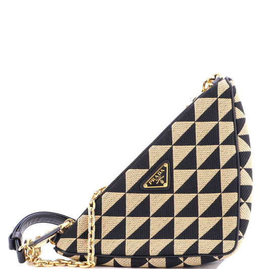 Double Symbole Triangle Bag Leather and Jacquard Mini