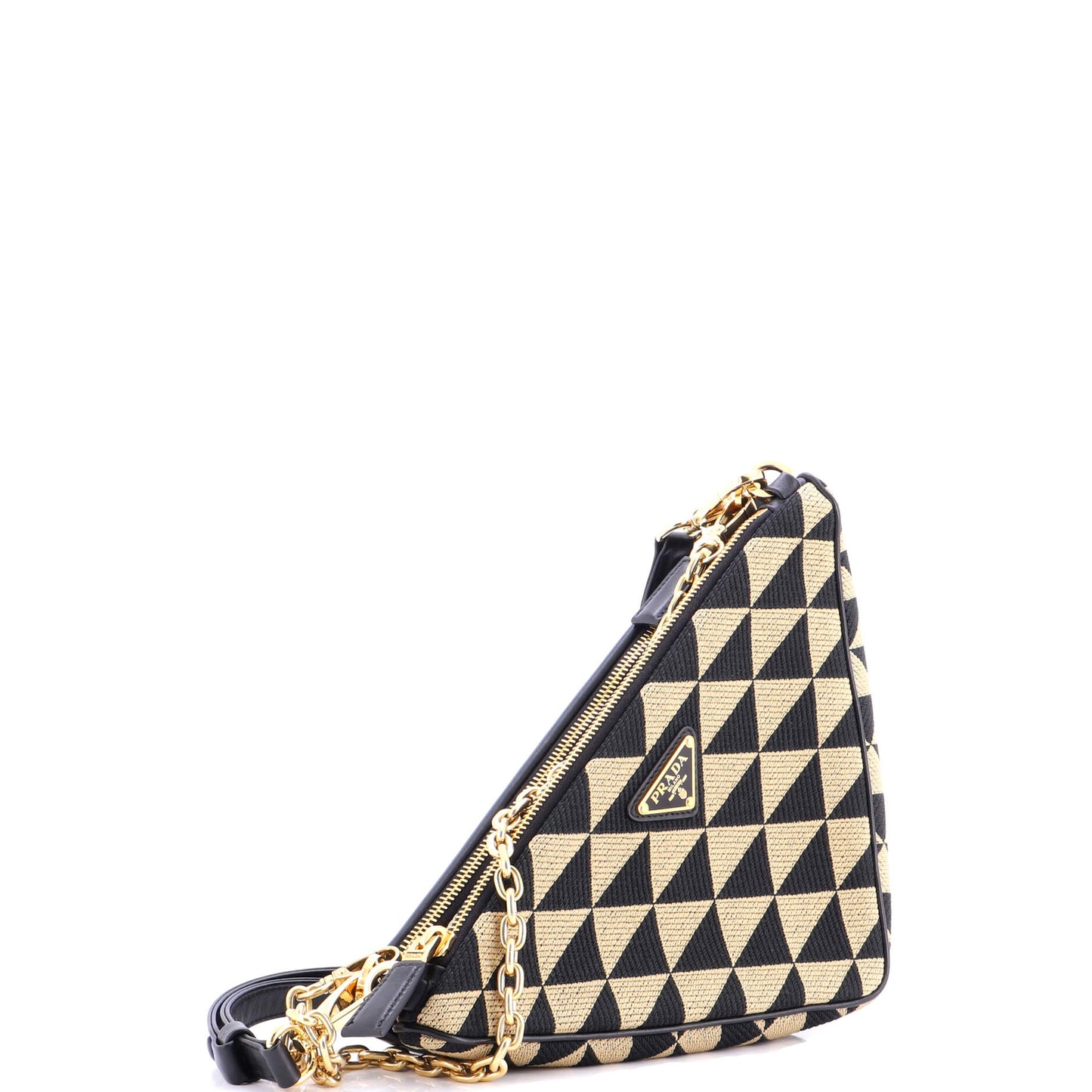 Double Symbole Triangle Bag Leather and Jacquard Mini