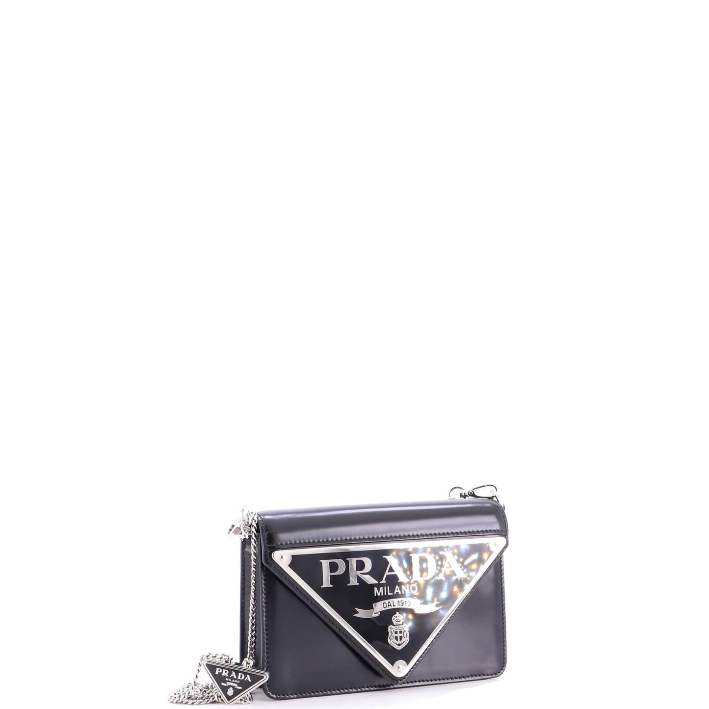 Maxi Triangle Logo Chain Flap Bag Brushed Leather Small