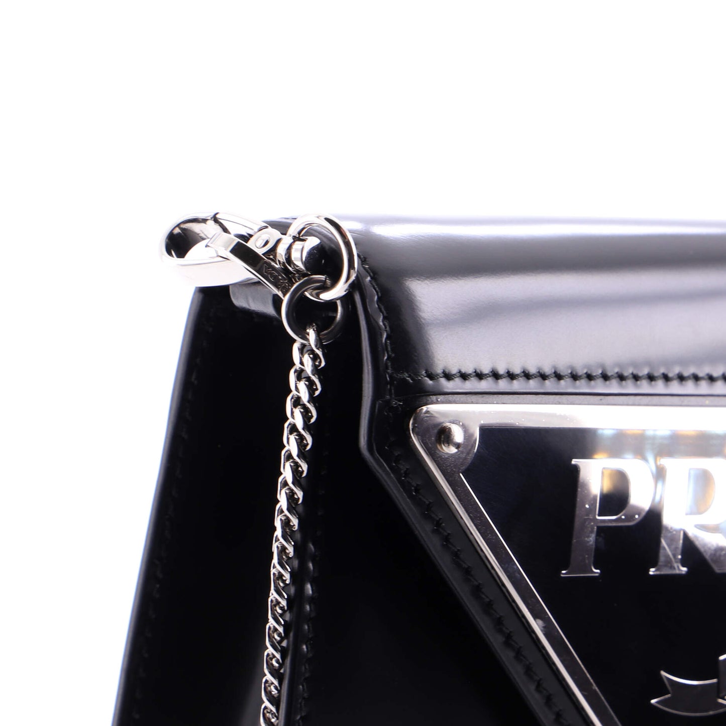 Maxi Triangle Logo Chain Flap Bag Brushed Leather Small
