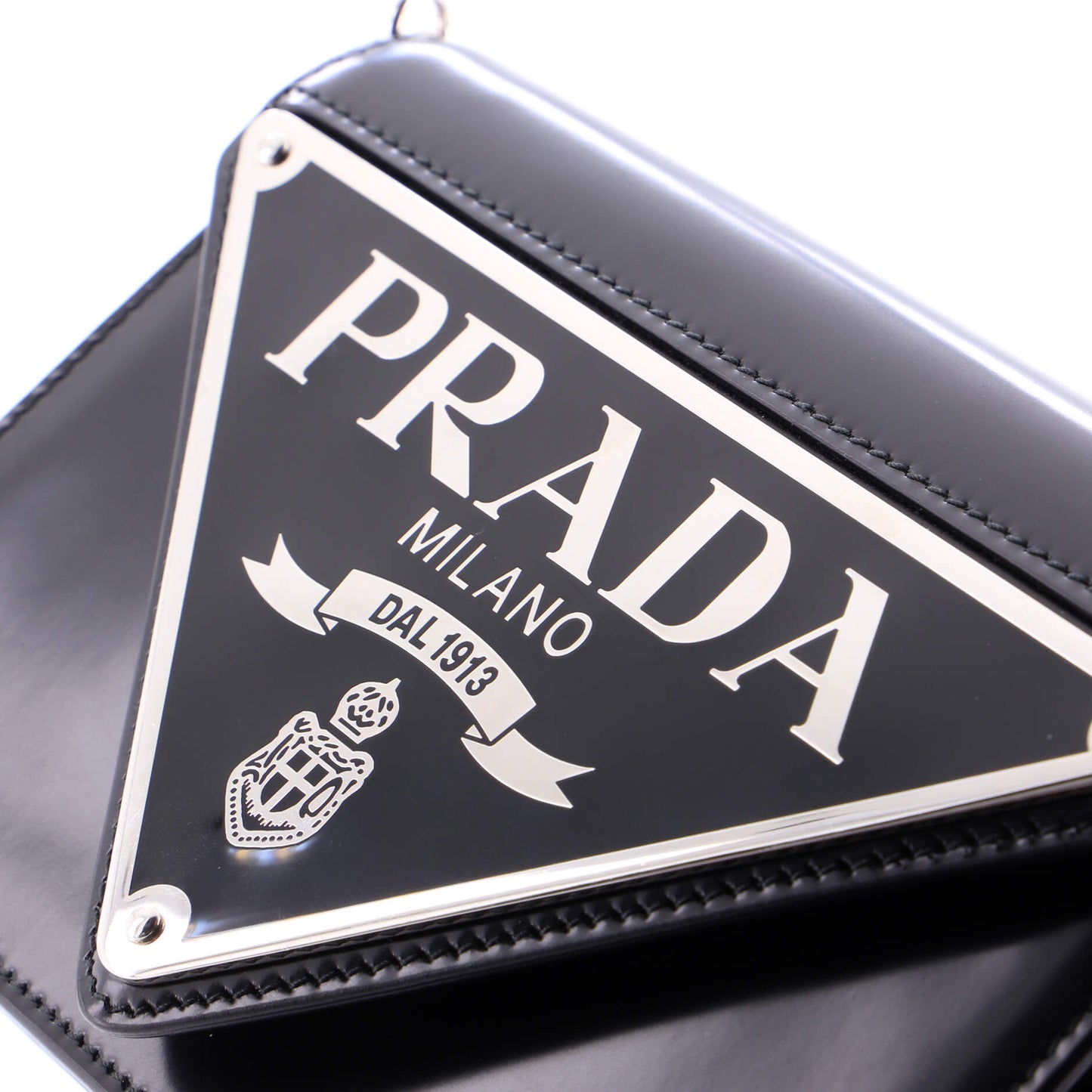 Maxi Triangle Logo Chain Flap Bag Brushed Leather Small