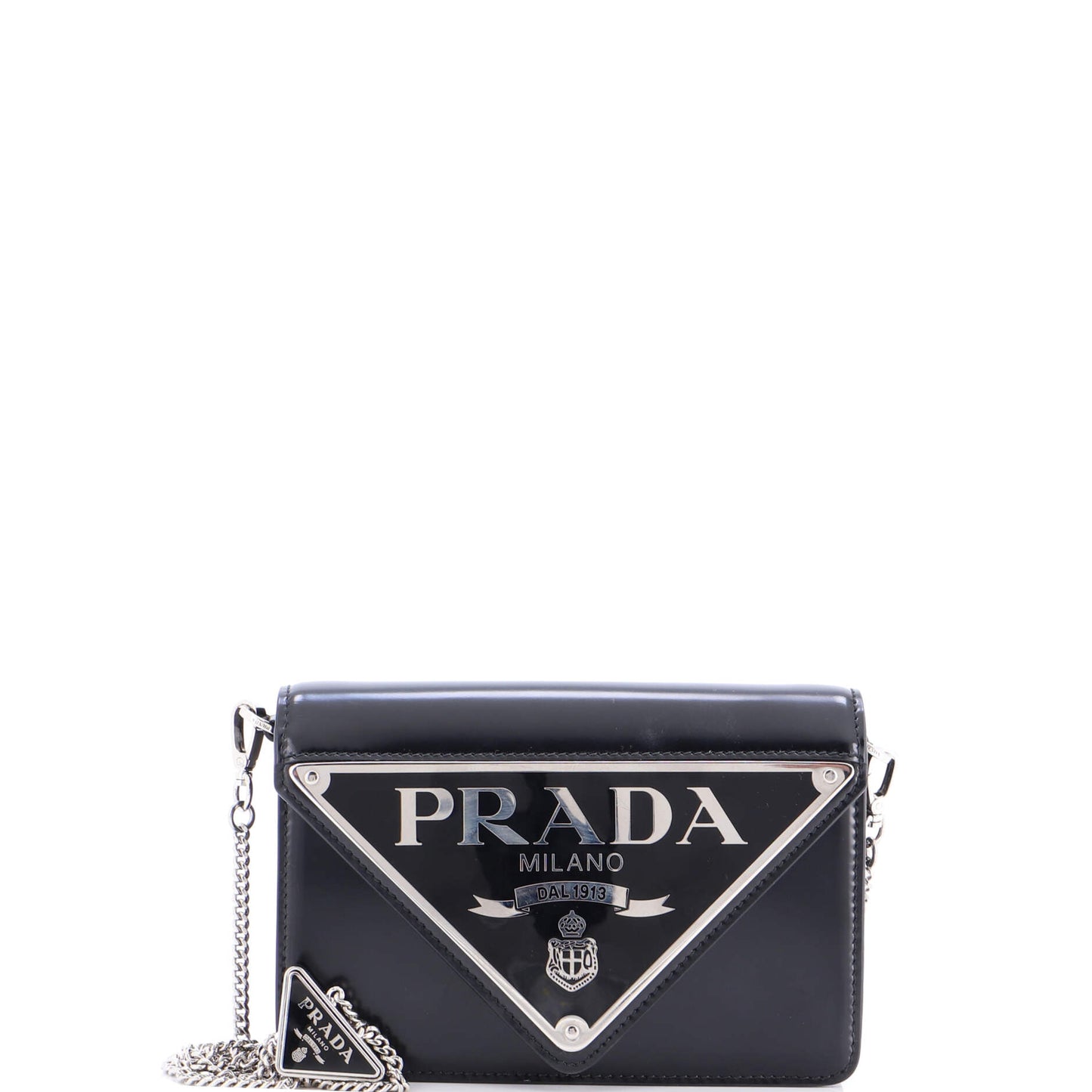 Maxi Triangle Logo Chain Flap Bag Brushed Leather Small