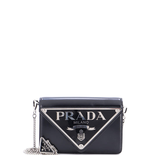 Maxi Triangle Logo Chain Flap Bag Brushed Leather Small