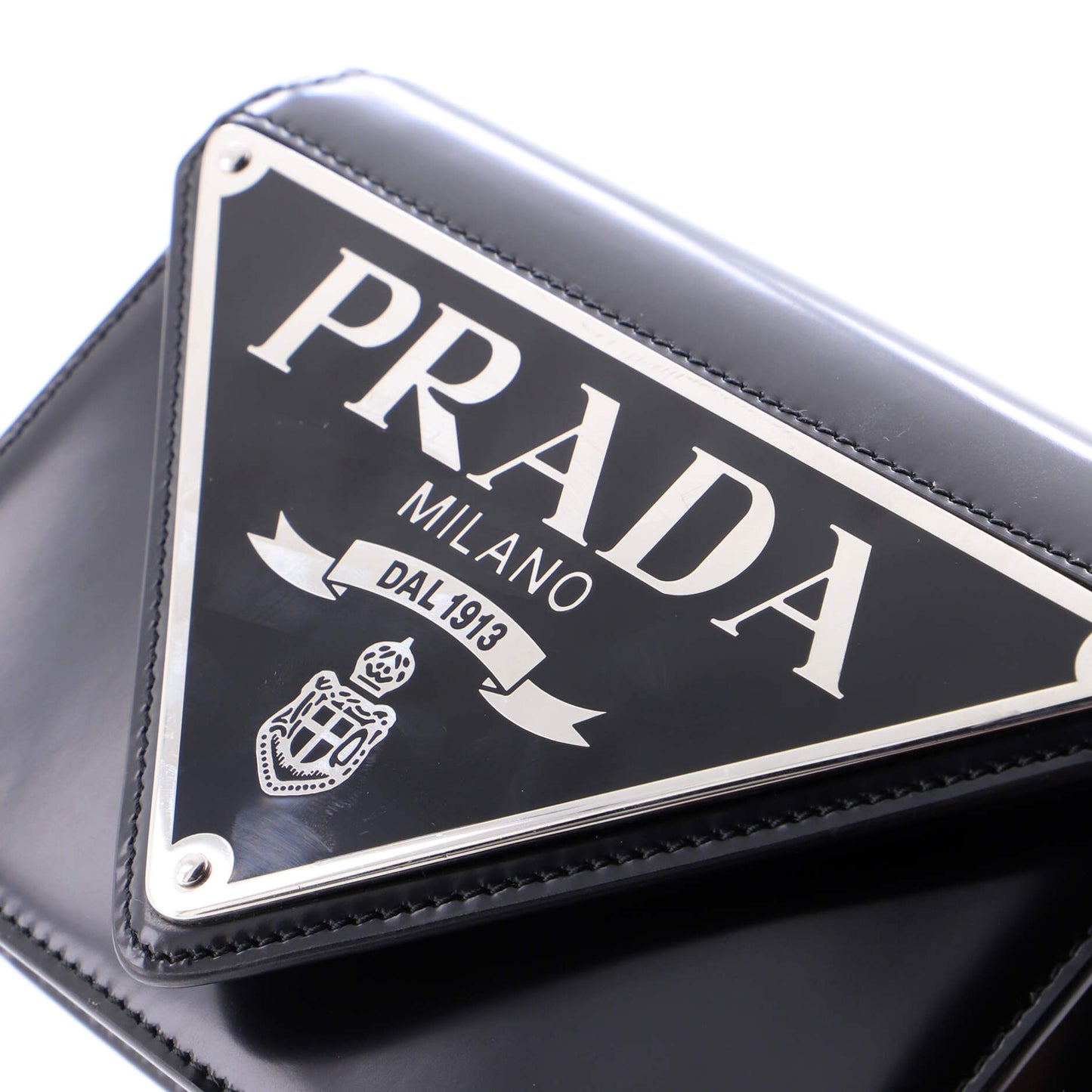 Maxi Triangle Logo Chain Flap Bag Brushed Leather Small