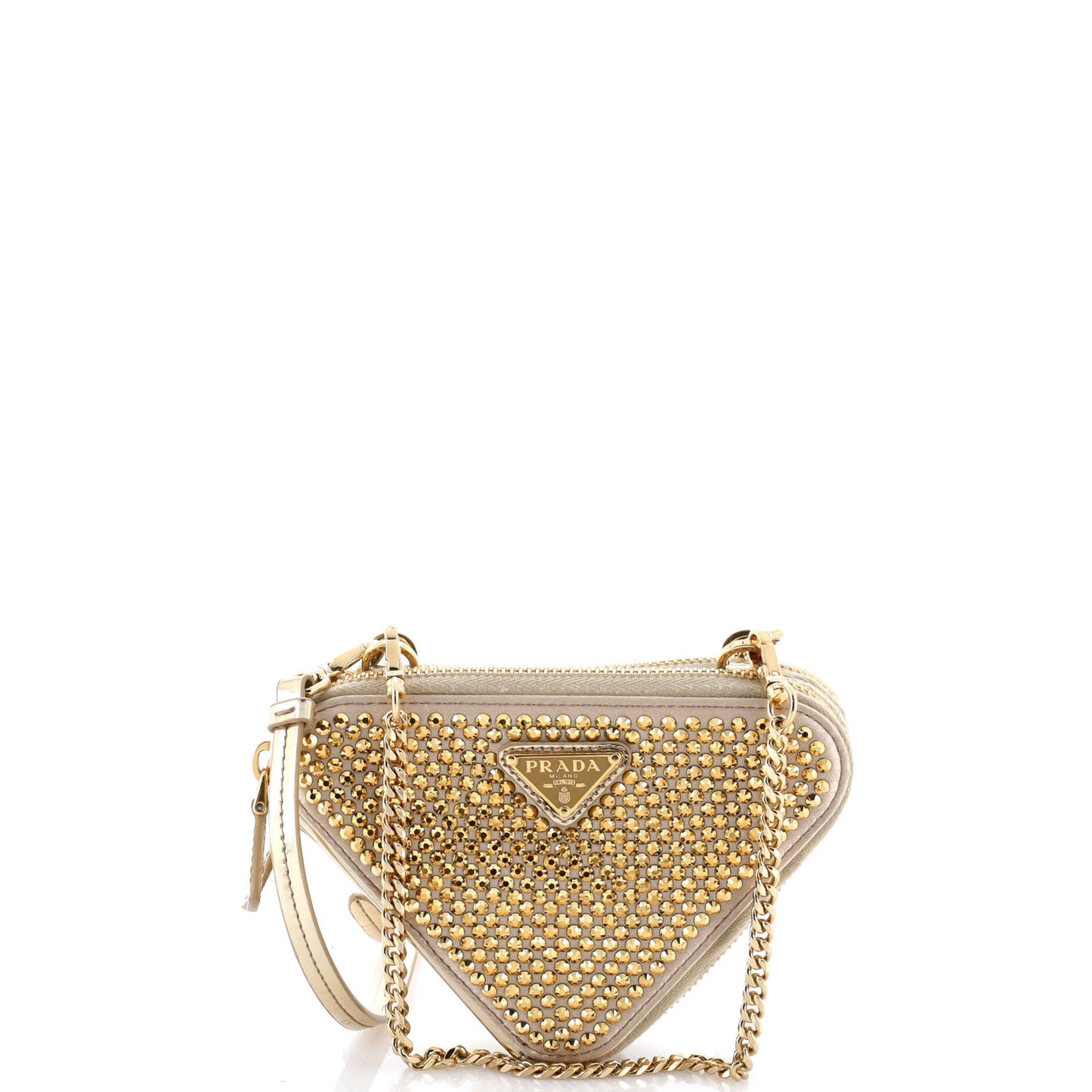 Triangle Double Pouch Crossbody Crystal Embellished Satin Mini
