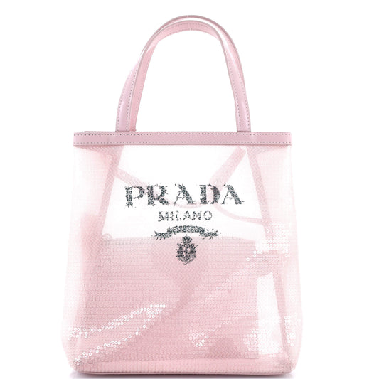 Logo Open Tote Sequined Mesh Small