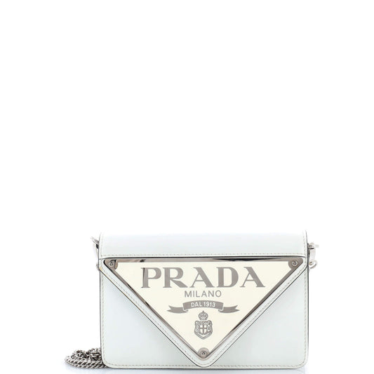 Maxi Triangle Logo Chain Flap Bag Brushed Leather Small