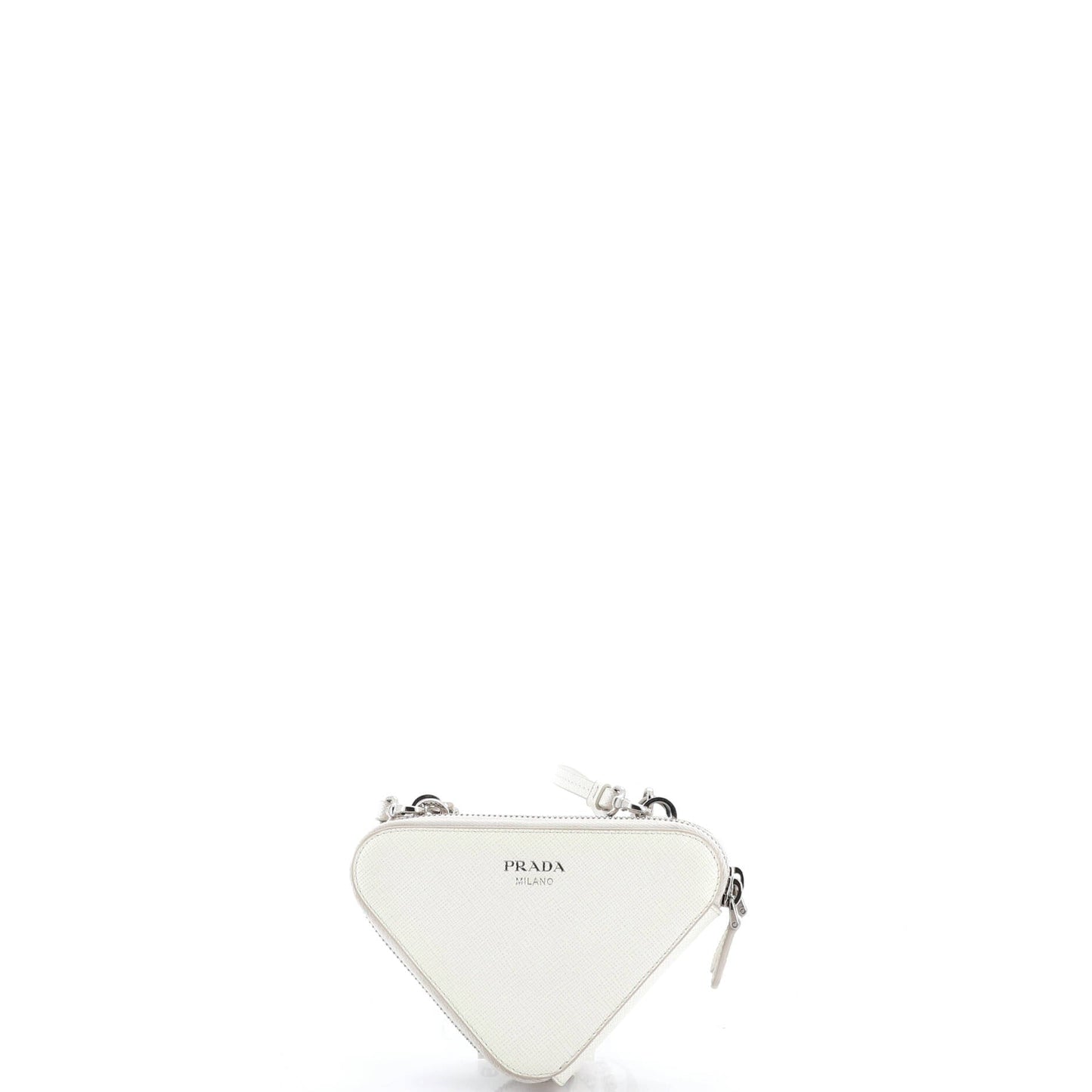 Triangle Double Zip Pouch Bag with Chain Saffiano Leather Mini