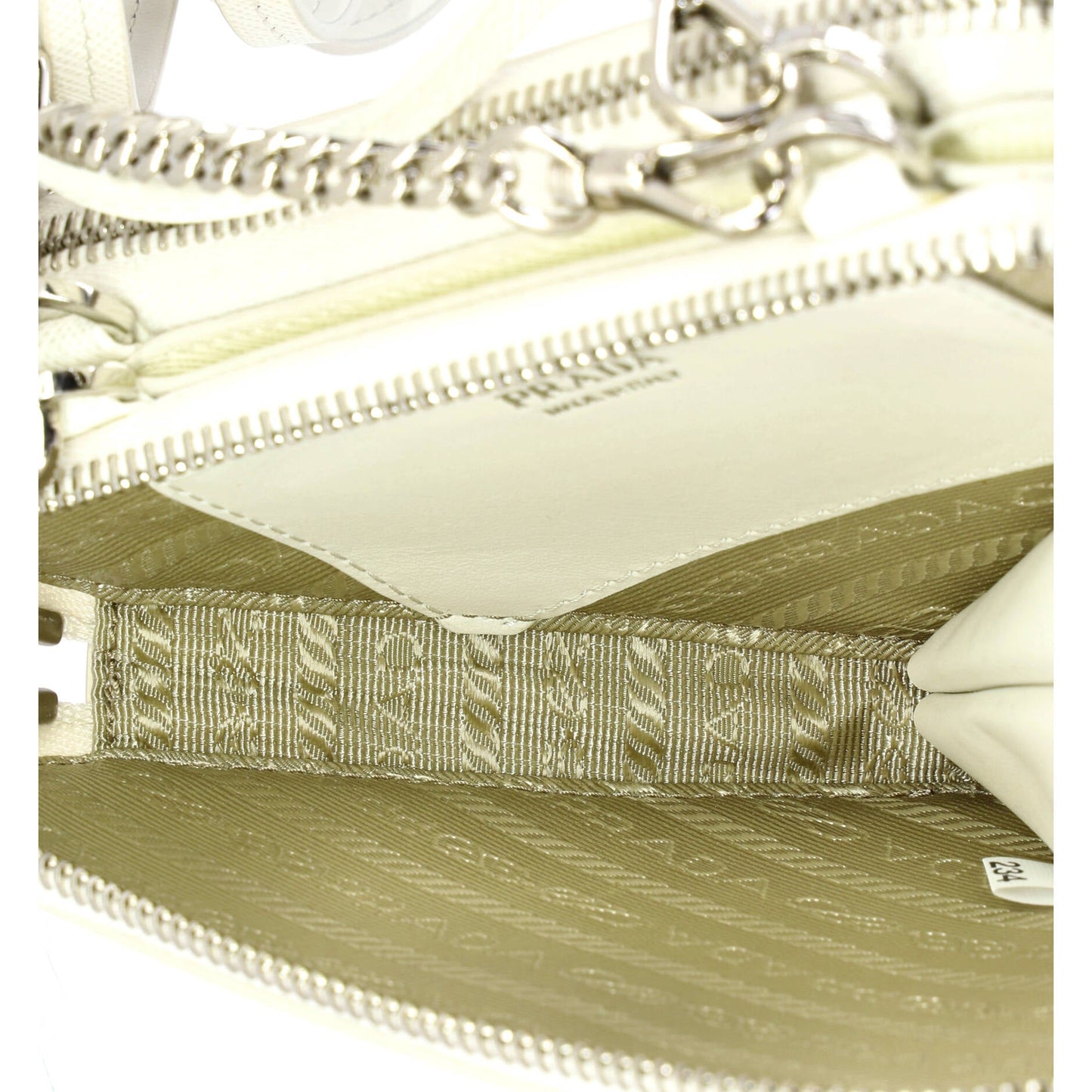 Triangle Double Zip Pouch Bag with Chain Saffiano Leather Mini