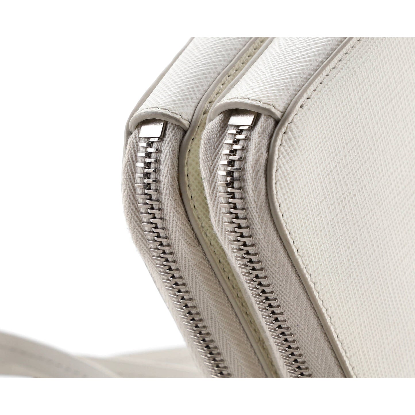 Triangle Double Zip Pouch Bag with Chain Saffiano Leather Mini