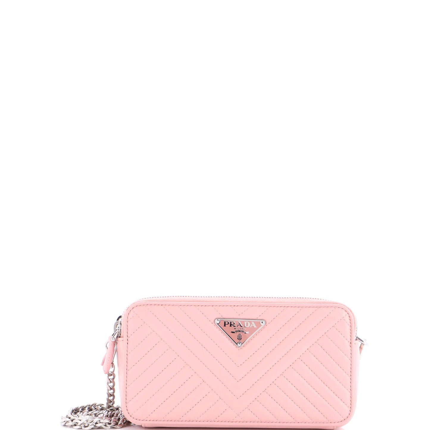 Double Zip Wallet on Chain Crossbody Chevron Leather Mini
