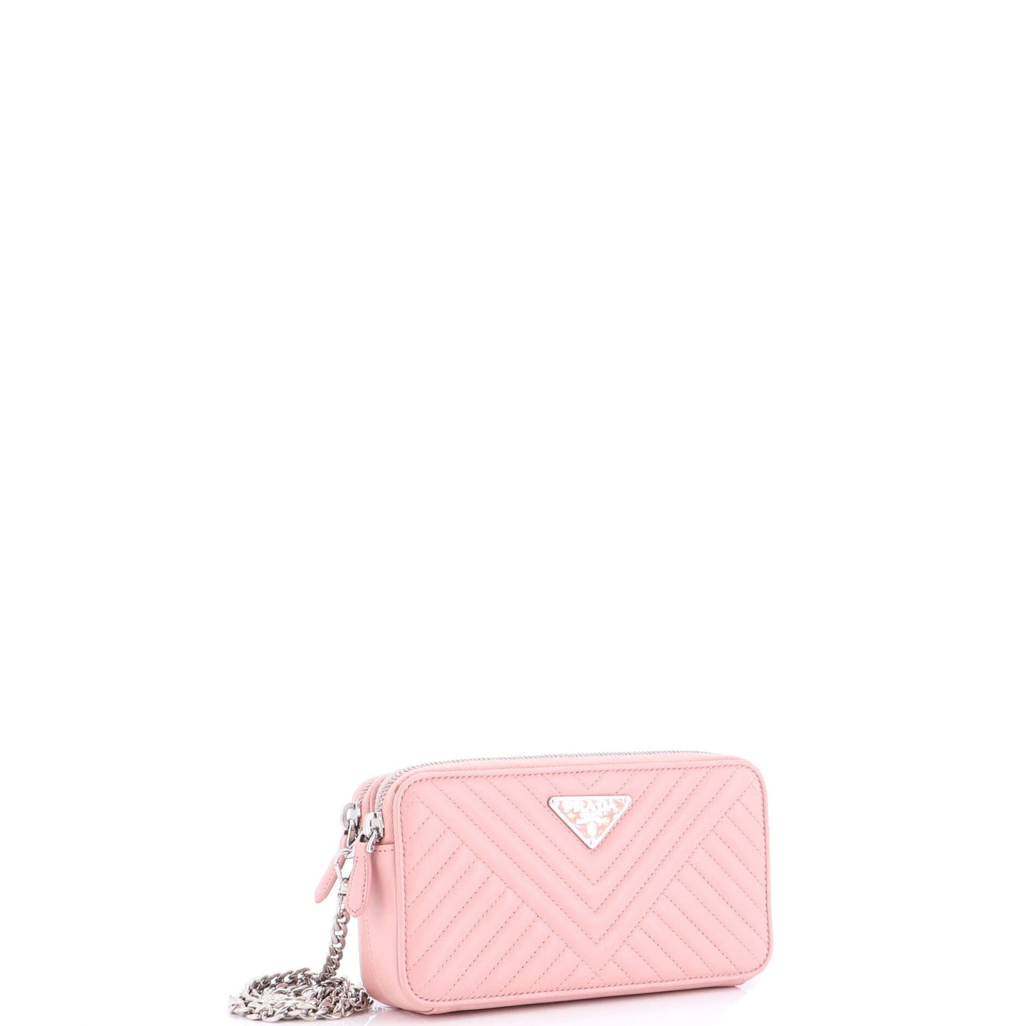 Double Zip Wallet on Chain Crossbody Chevron Leather Mini