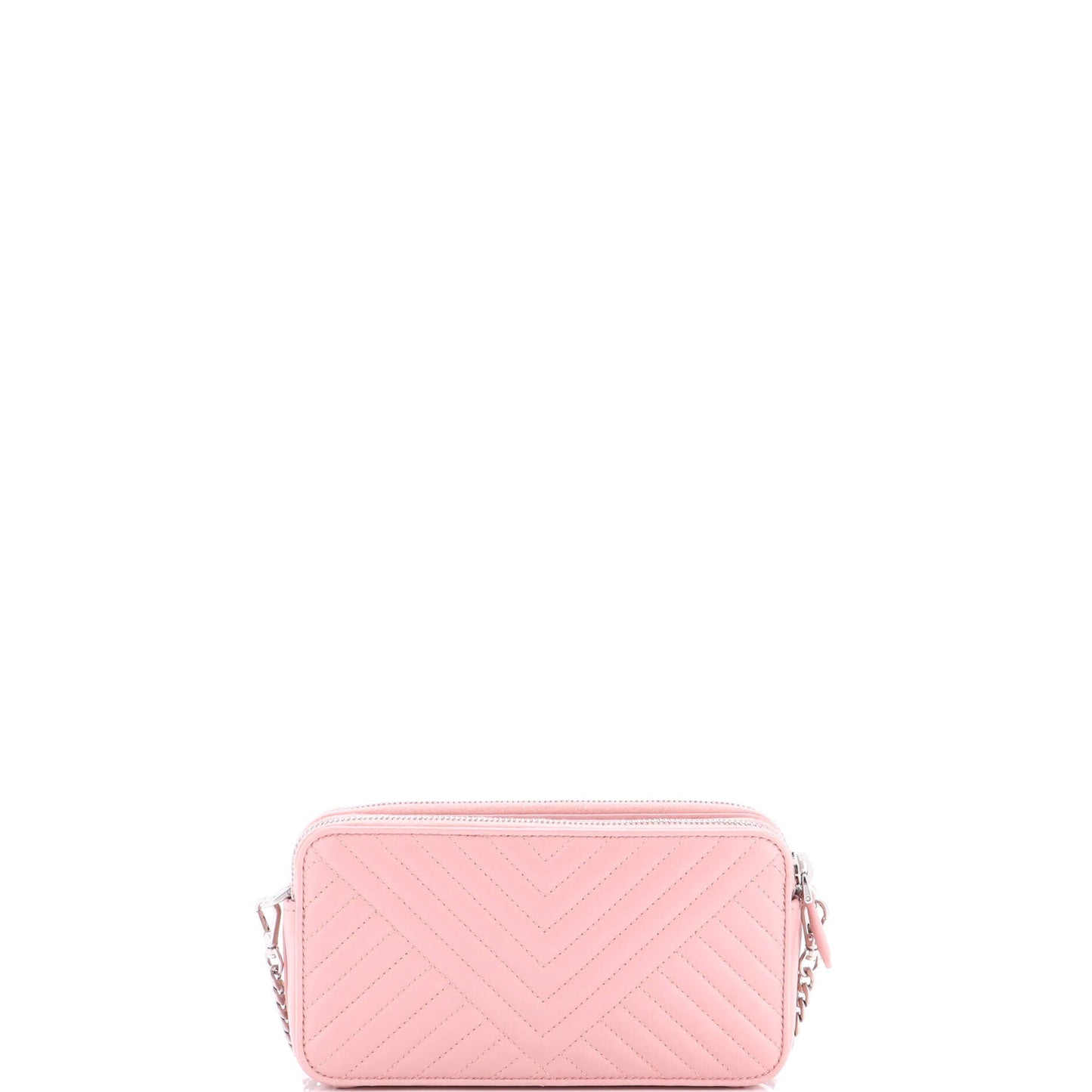 Double Zip Wallet on Chain Crossbody Chevron Leather Mini
