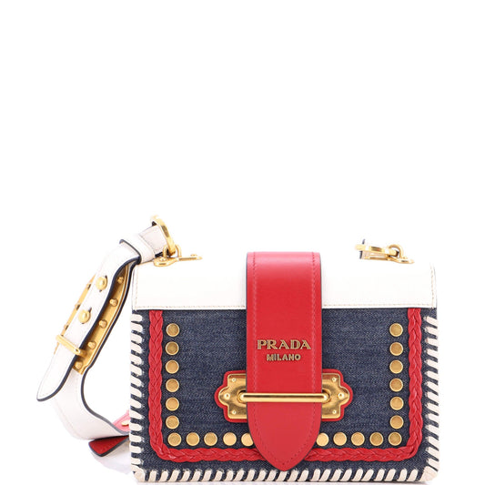 Cahier Crossbody Bag Embellished Denim and Leather Small