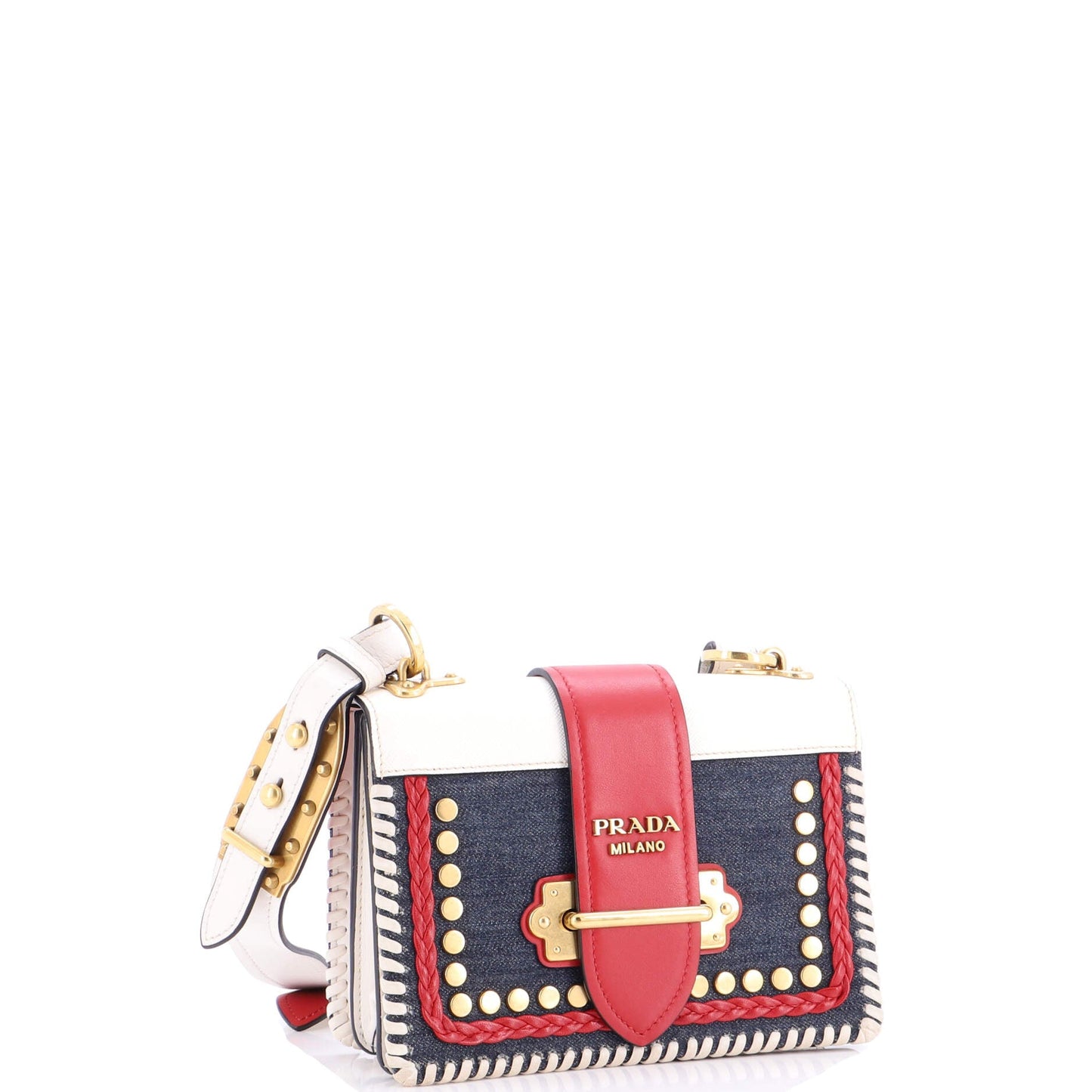 Cahier Crossbody Bag Embellished Denim and Leather Small