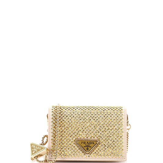 Flap Card Holder with Chain Satin with Crystals