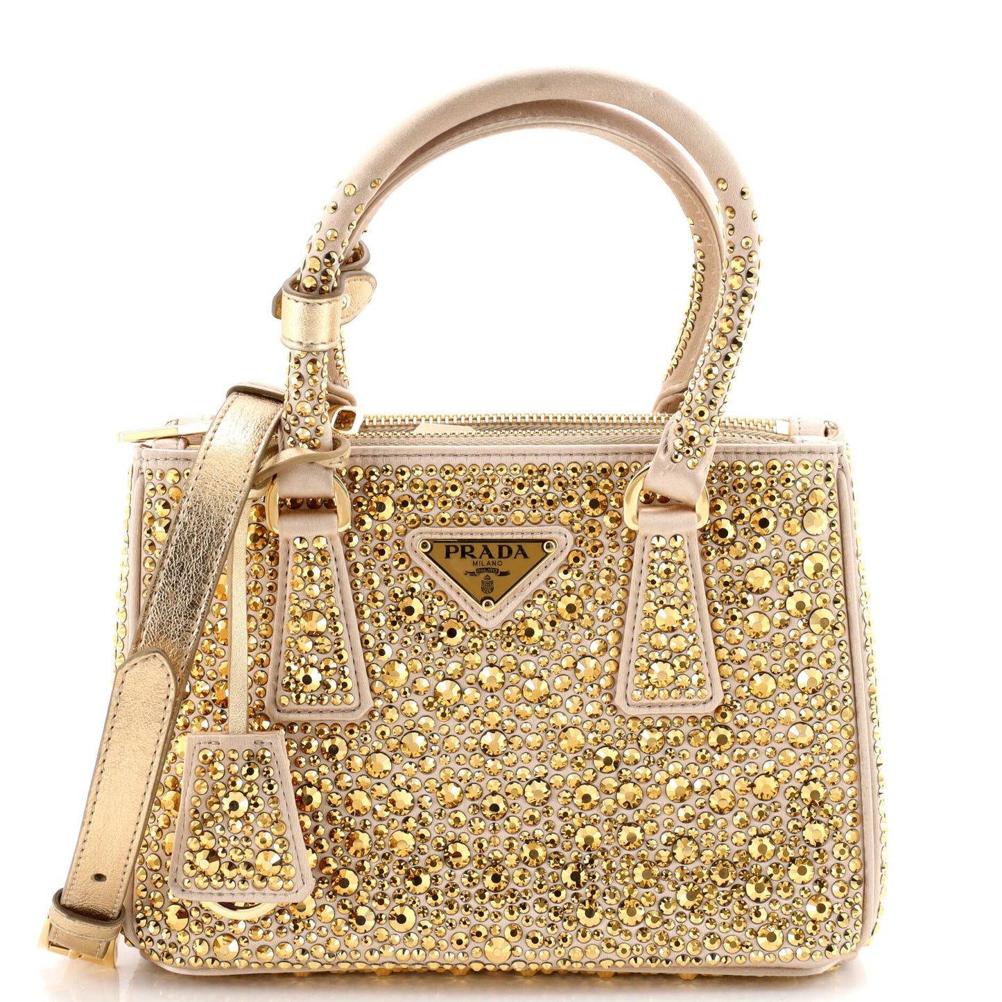 Galleria Double Zip Tote Crystal Embellished Satin Mini