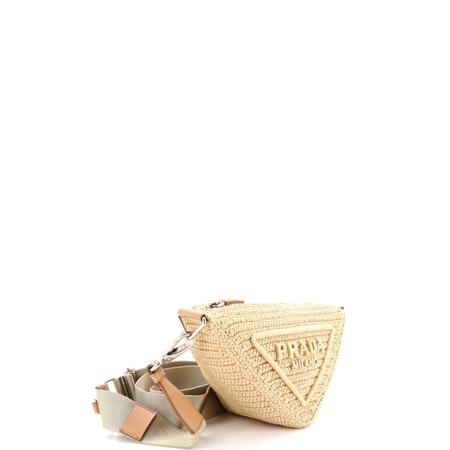 Triangle Logo Zip Crossbody Bag Crochet Raffia Small