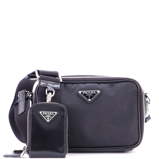 Brique Camera Crossbody Bag Tessuto and Spazzolato Leather Small