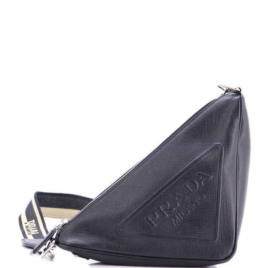 Triangle Logo Zip Crossbody Bag Soft Leather Small