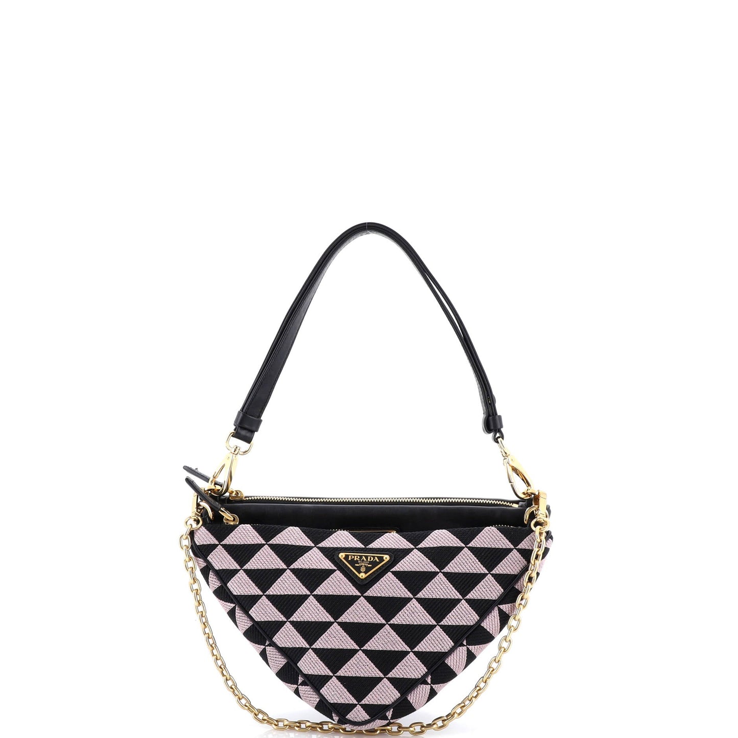 Double Symbole Triangle Bag Leather and Jacquard Mini