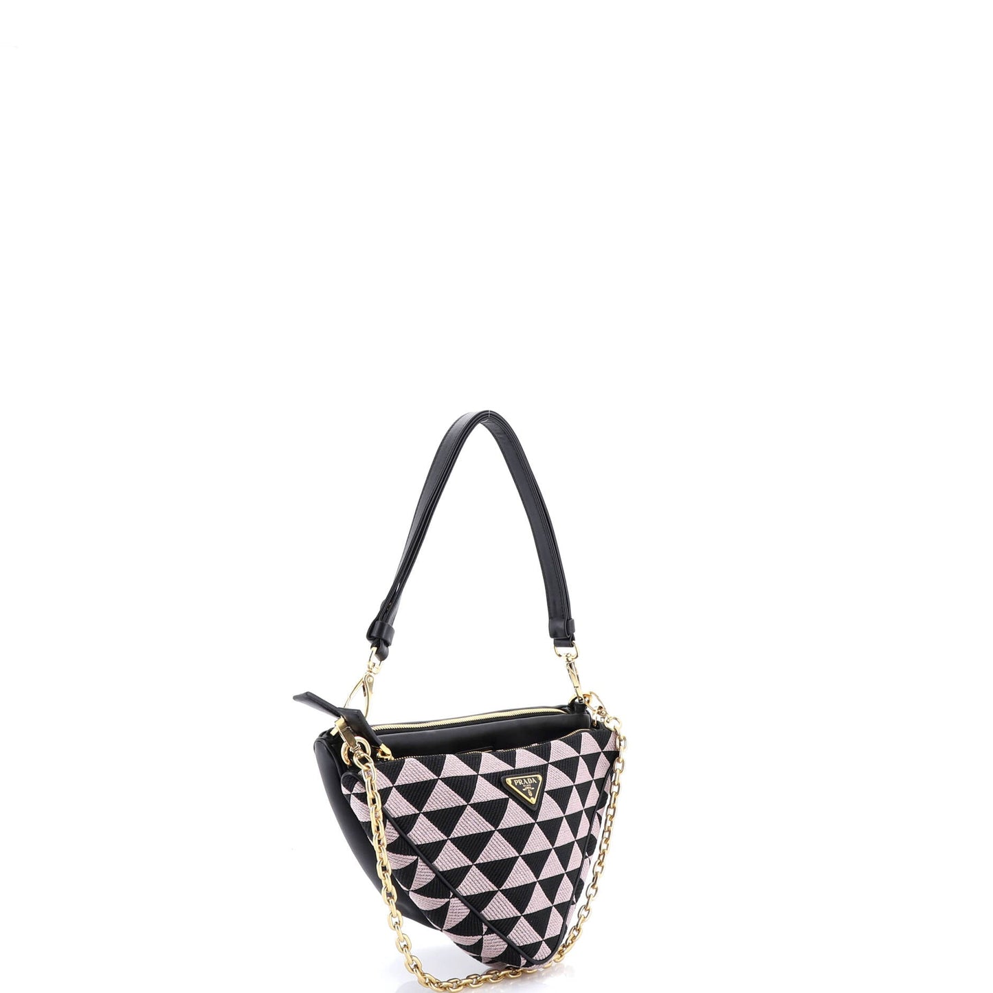 Double Symbole Triangle Bag Leather and Jacquard Mini