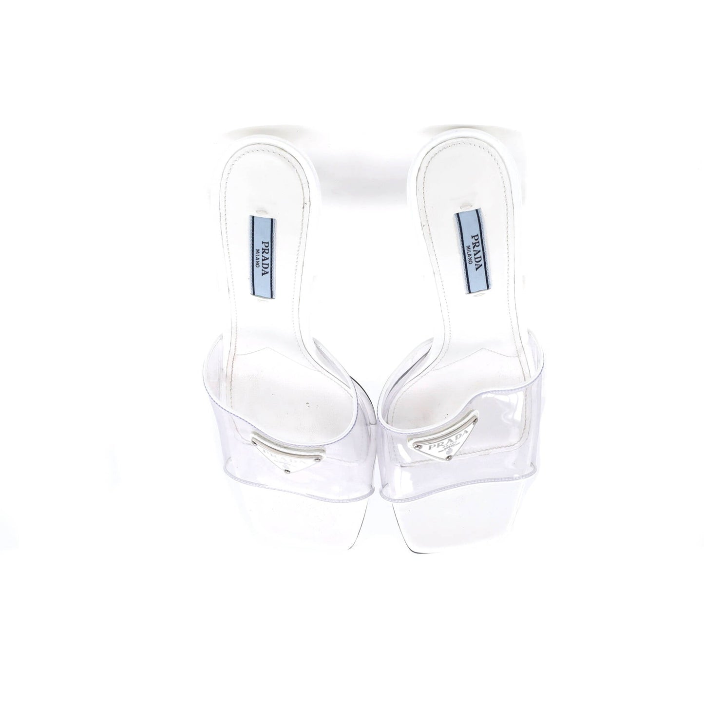 Women's Triangle Logo Kitten Heeled Sandals PVC with Patent