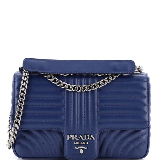 Chain Flap Shoulder Bag Diagramme Quilted Leather Large