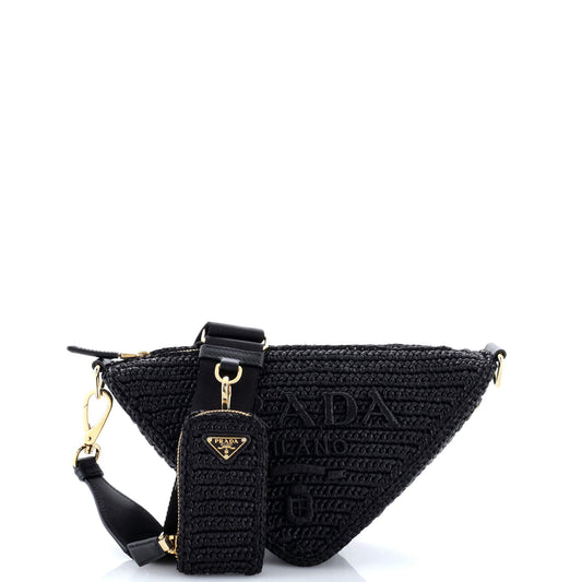 Triangle Logo Zip Crossbody Bag Crochet Raffia Small