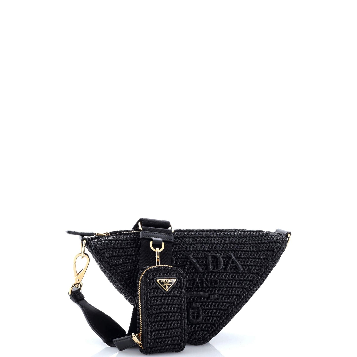 Triangle Logo Zip Crossbody Bag Crochet Raffia Small