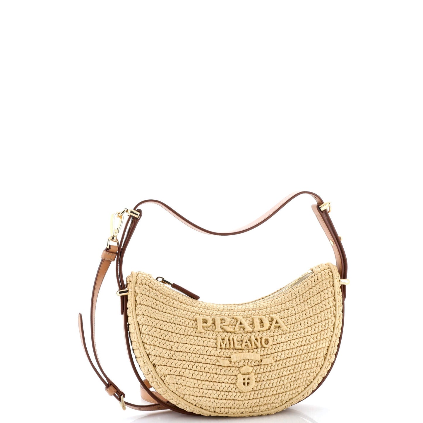 Arque Half Moon Hobo Crochet Raffia with Leather Small