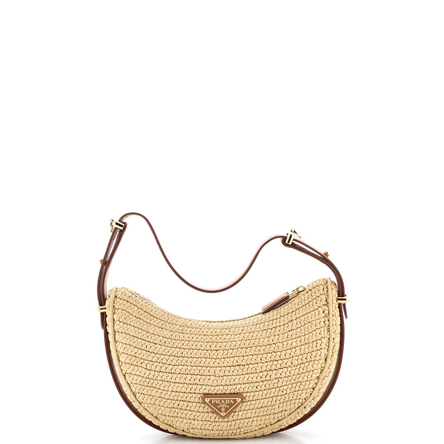 Arque Half Moon Hobo Crochet Raffia with Leather Small