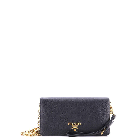 Wristlet Wallet on Chain Saffiano Leather Mini