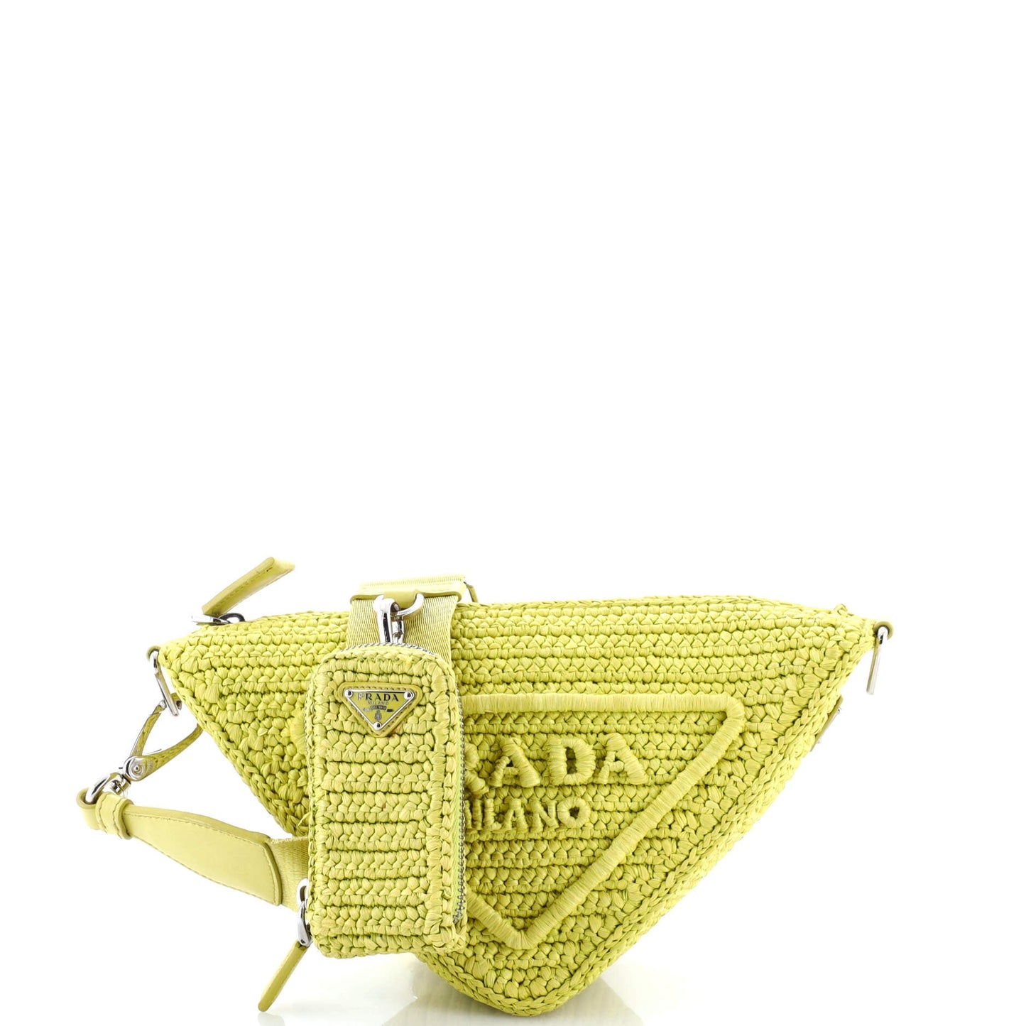 Triangle Logo Zip Crossbody Bag Crochet Raffia Small