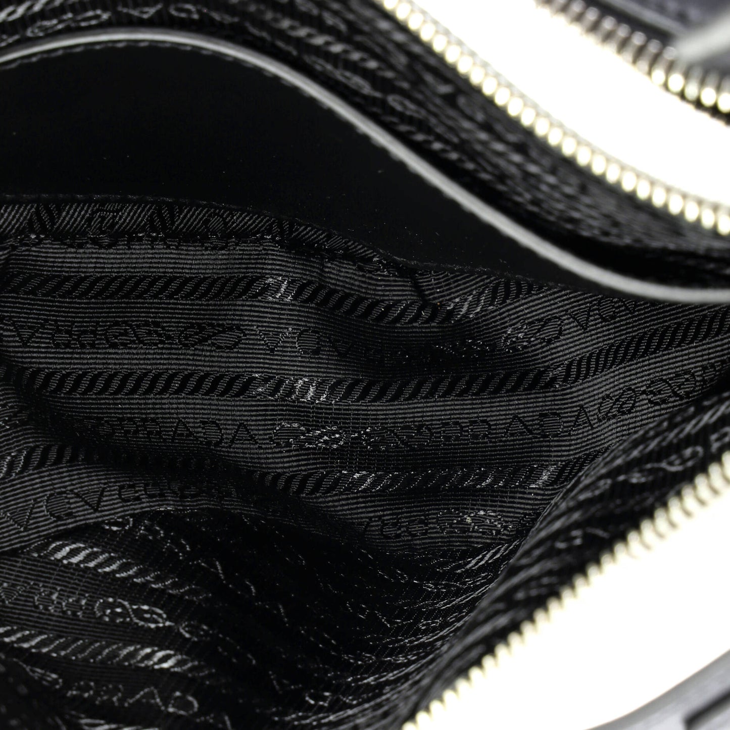 Double Triangle Logo Zip Shoulder Bag Saffiano Leather and Leather