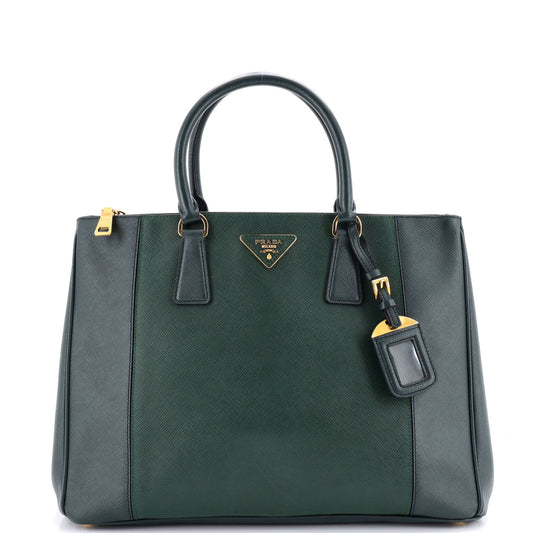 Bicolor Double Zip Lux Tote Saffiano Leather Medium