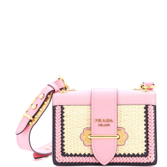 Cahier Crossbody Bag Leather and Straw Small