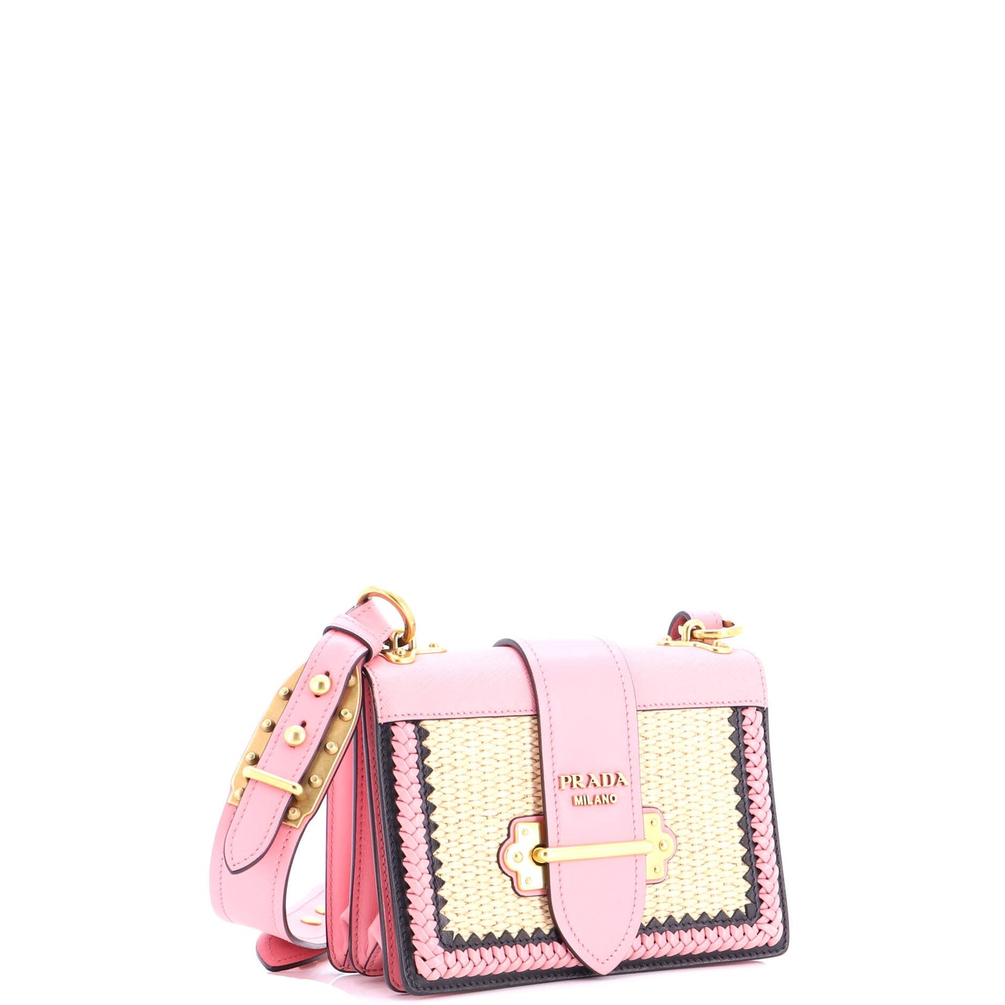 Cahier Crossbody Bag Leather and Straw Small
