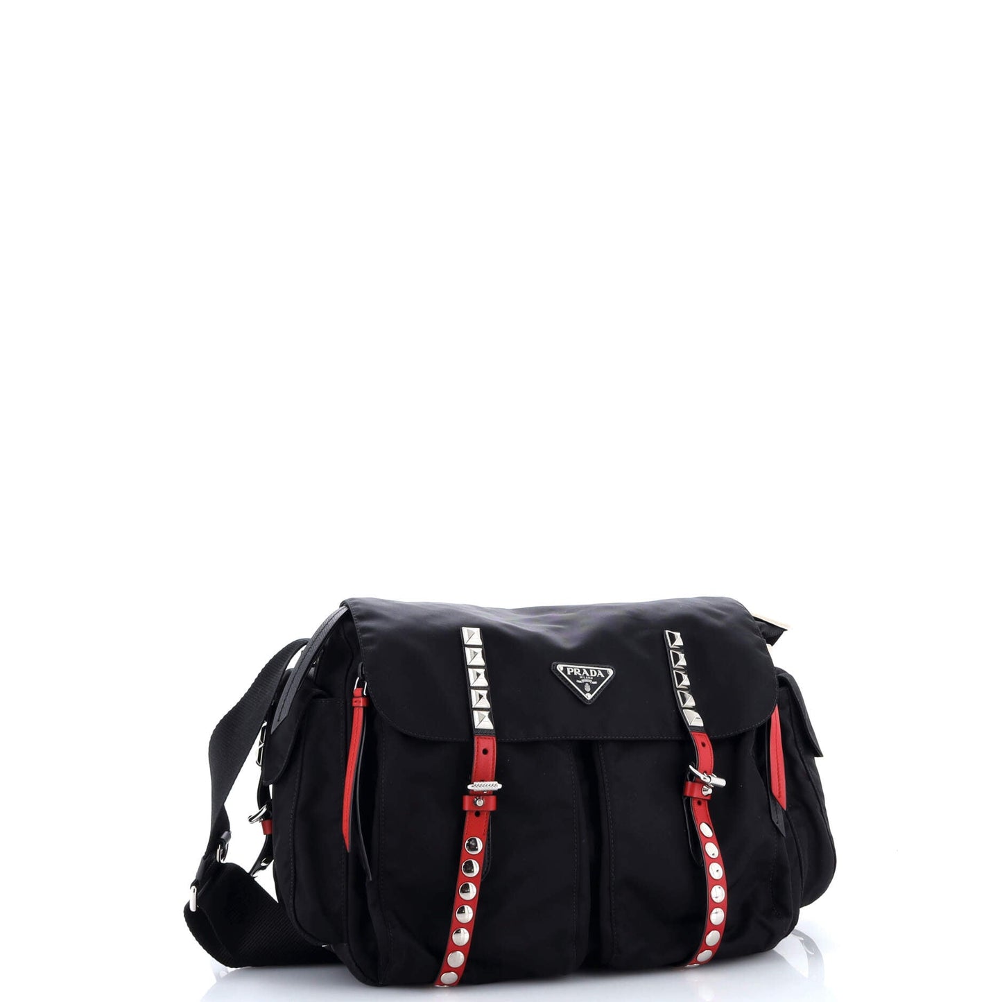 New Vela Flap Messenger Bag Tessuto with Studded Leather Medium