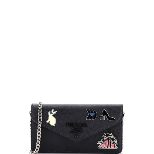 Monochrome Wallet on Chain Embellished Saffiano Leather Small