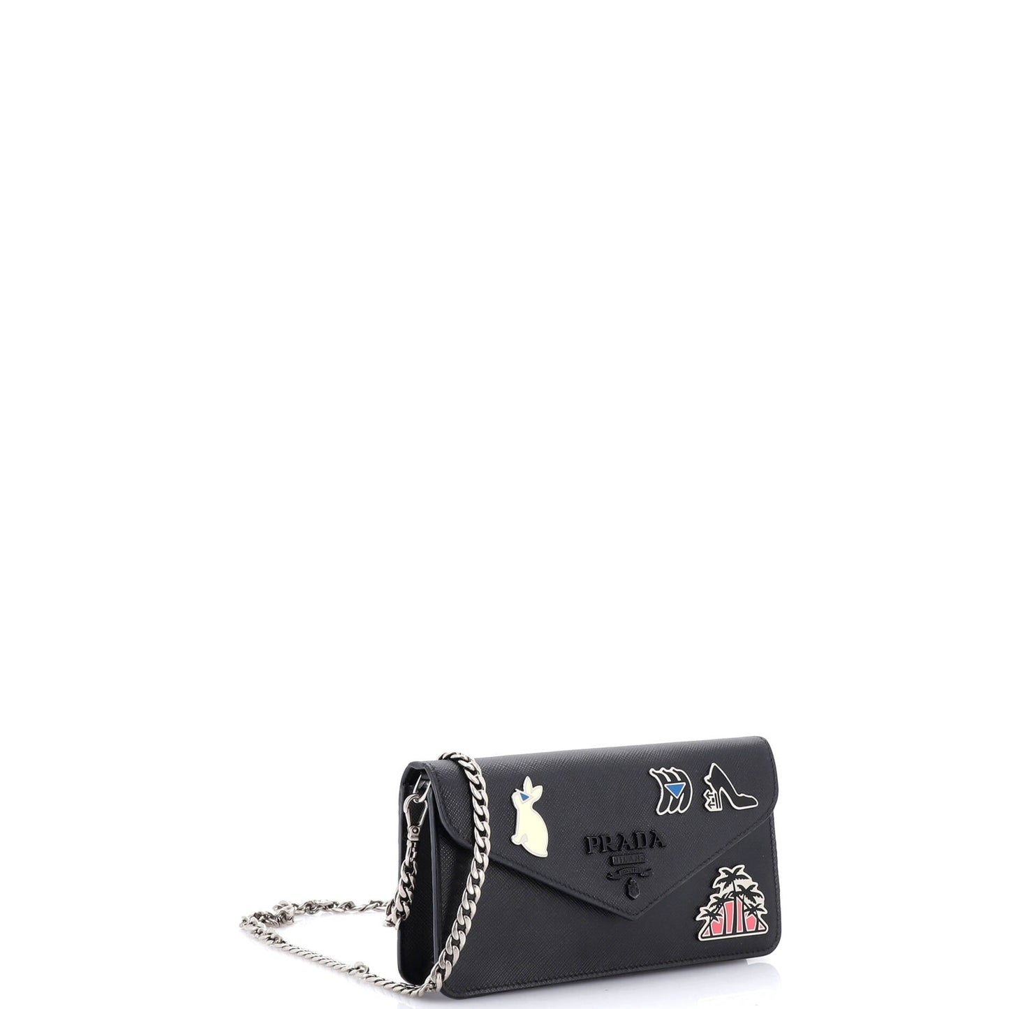 Monochrome Wallet on Chain Embellished Saffiano Leather Small