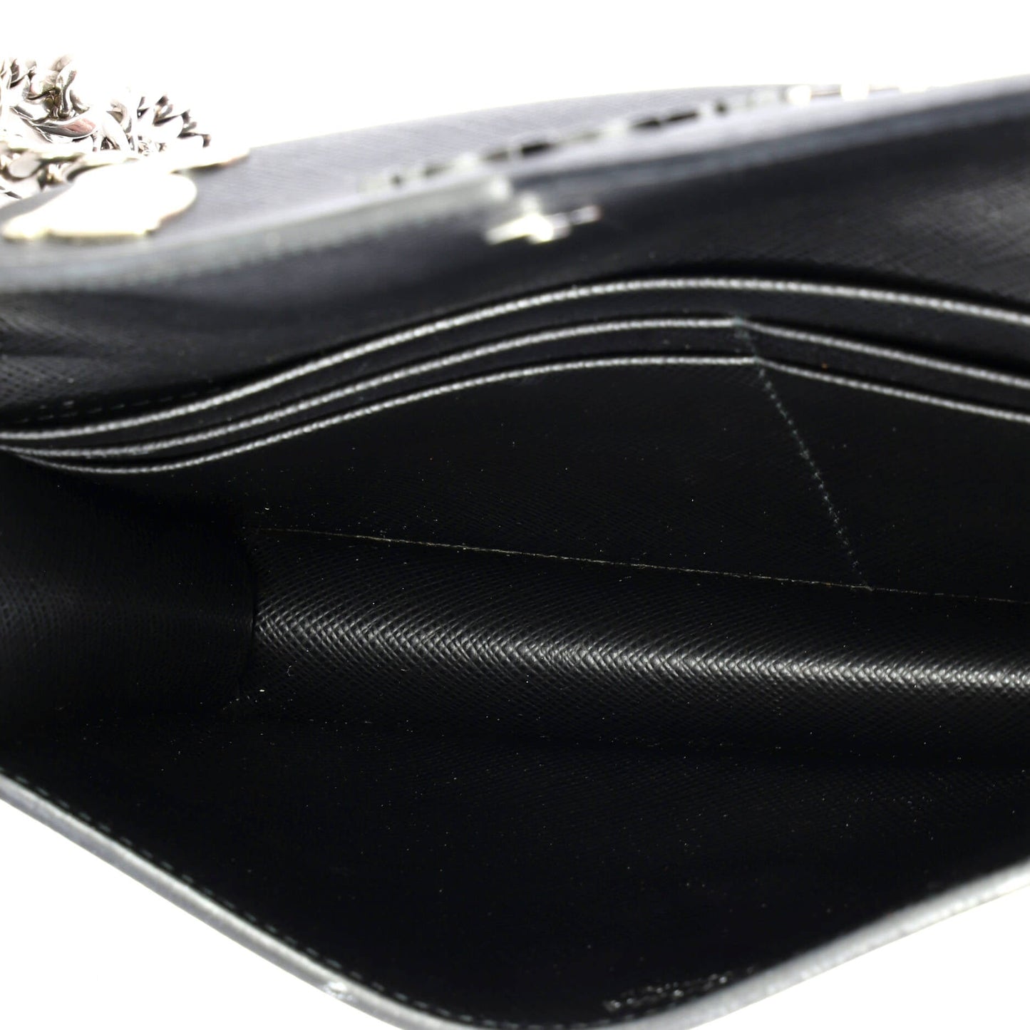 Monochrome Wallet on Chain Embellished Saffiano Leather Small