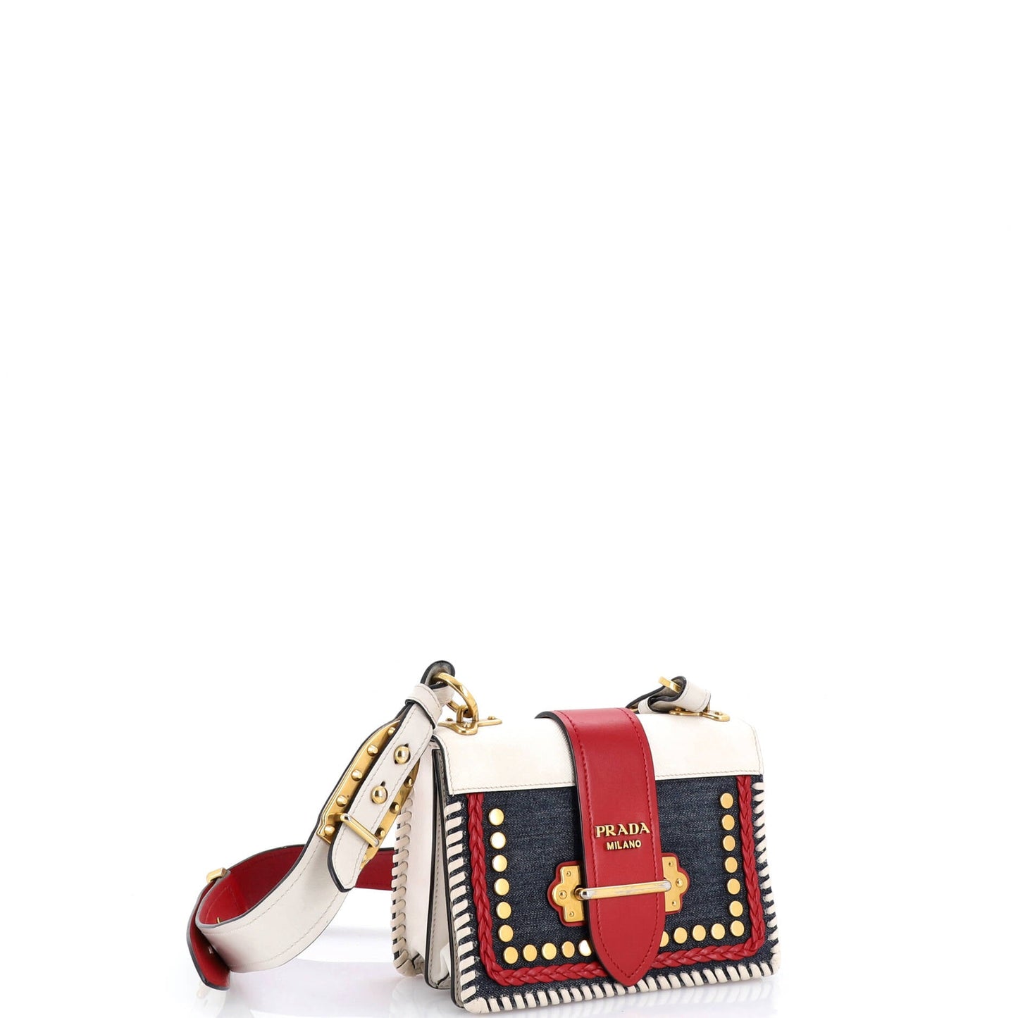 Cahier Crossbody Bag Embellished Denim and Leather Small