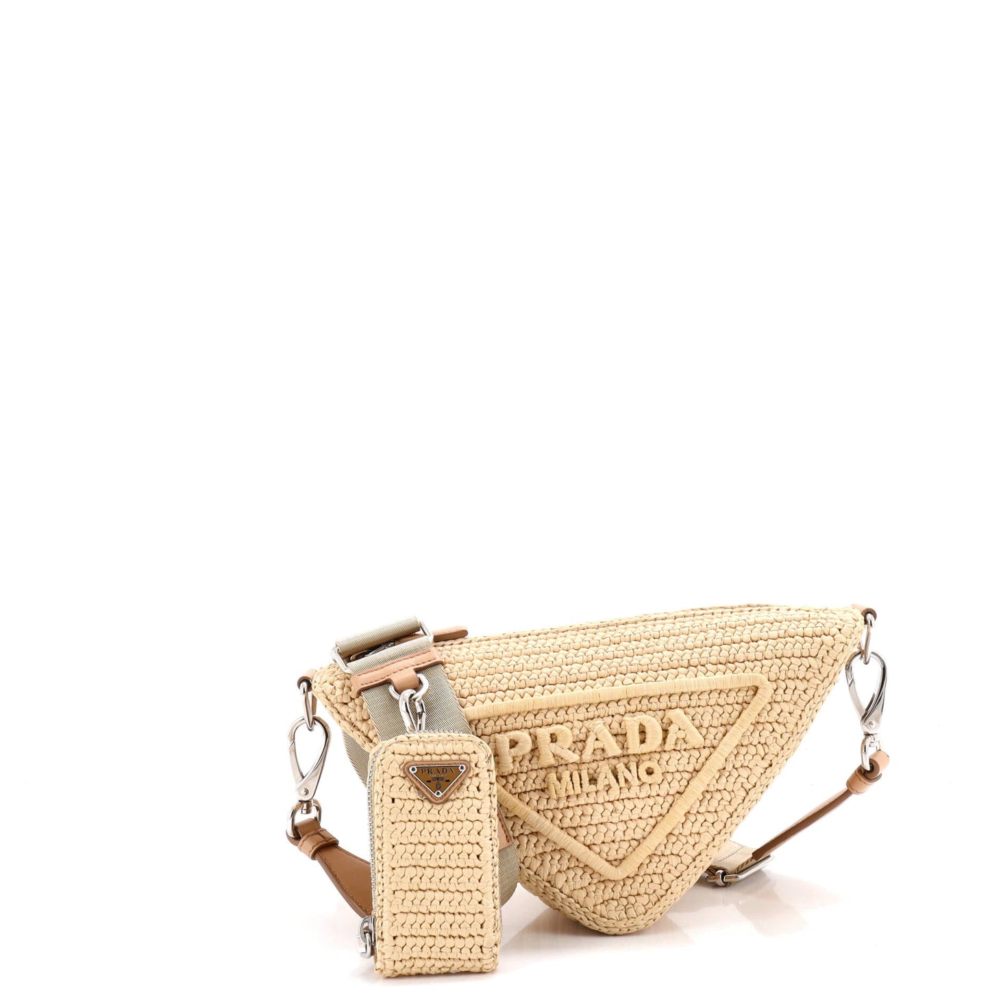 Triangle Logo Zip Crossbody Bag Crochet Raffia Small