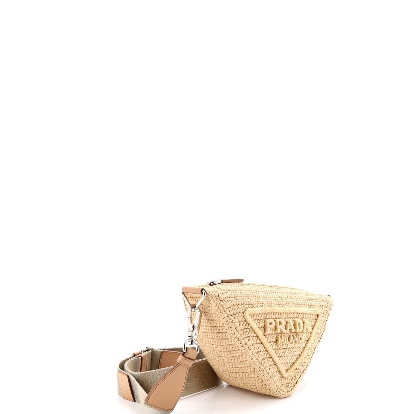 Triangle Logo Zip Crossbody Bag Crochet Raffia Small