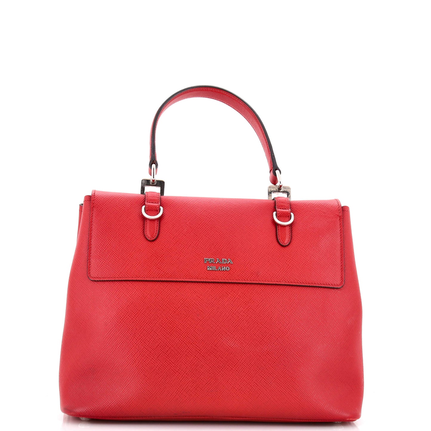 Half Flap Double Turn Lock Satchel Saffiano Leather Medium